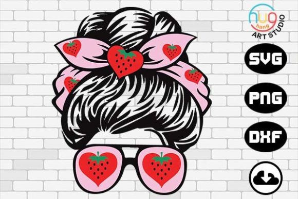 Strawberry Heart Mom Life Mom Bun Hair Graphics